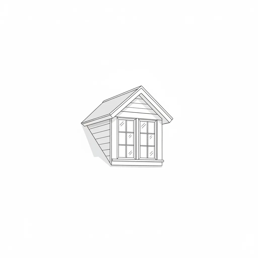 Monochrome line art illustration of a dormer window