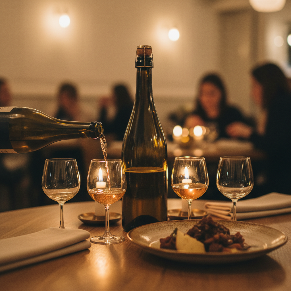 A 75cl share bottle of Kai's Craft Beer poured for a table at a restaurant